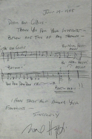 597: Composer NEAL HEFTI - Autograph Ltr Musical Quotes