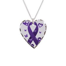 Purple Awareness Ribbon Silver Heart Necklace