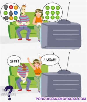 How a boy and a girl play video games.