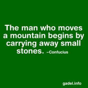 ... who moves a mountain begins by carrying away small stones. ~Confucius