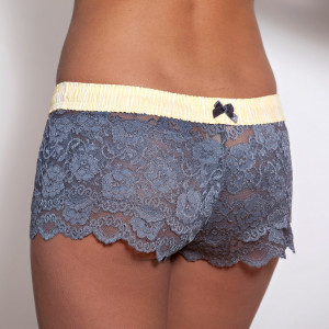 Charcoal Grey Lace Boxer with Yellow Waistband - Yellow over grey lace ...