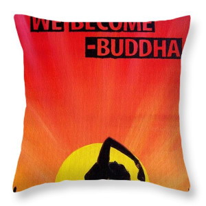Yoga Sunrise Buddha Quote Painting Throw Pillow by Michelle Eshleman