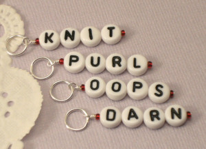 Knitting stitch markers, set of four, Sayings, Knit Purl Oops Darn