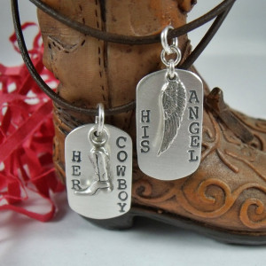 ... Silver MINI Dog Tag Set - His and Her Stamped Silver Necklace Set