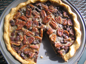 Gluten-free Pecan Pie jazzed up with Bourbon and Chocolate