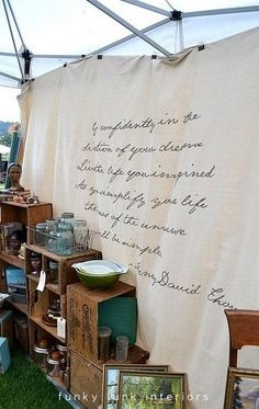 Handwritten quote on drop cloth. A piece on a wedding table with a ...