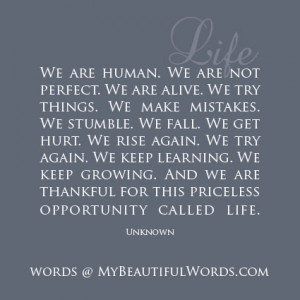 we are human we are not perfect we are alive we try things we make ...