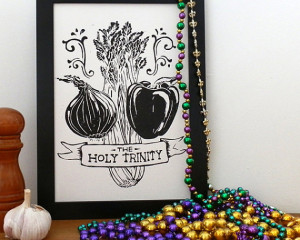 ... Cooking - Kitchen Print, Lino Print, New Orleans Food Print, NOLA art
