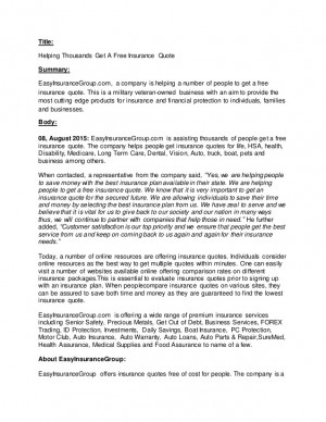 Title:Helping Thousands Get A Free Insurance QuoteSummary ...
