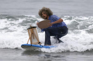 happy little surfer painting a happy little tree. Source »