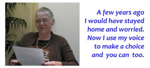 Photo of Sue Aichroth with quote: A few years ago I would have stayed ...