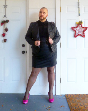 ... michael spookshow shaved head hard femme genderfuck his black dress