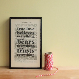 Charles Dickens Romantic Quote on framed vintage book page - true love
