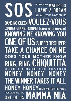 ABBA Song Titles Poster Come hear these songs LIVE. ABBA Tribute Oct ...