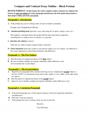 Compare and Contrast Essay Outline Block Format