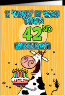 birthday cake on a 42nd birthday card suitable for a man or a woman ...