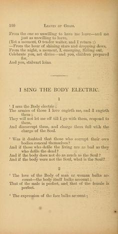 Sing The Body Electric. Walt Whitman.