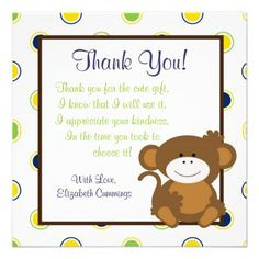 Baby Saying Thank You | monkey baby shower invite cute fun thank you ...