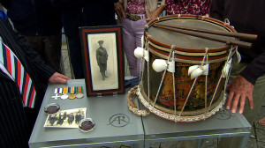 The band and drums march at the head of the column of that regiment