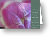 Quotes Greeting Cards - Pink Tulip with Anais Nin Quote Greeting Card ...