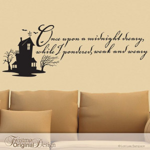 ... Wall Decal: Edgar Allan Poe Quote, The Raven, Haunted House with Bats