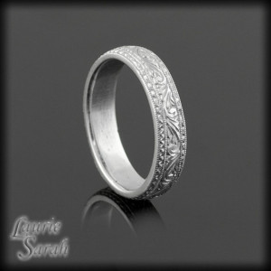Intricately Hand Engraved Man's Wedding Band in 14kt White Gold ...
