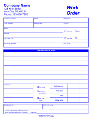 Work Order Template 2 - finished size is 8 1/2