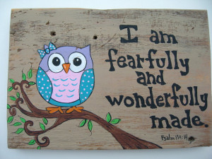 Verse Sign Sayings Psalm 139:14 Owl Painting Barnwood Art