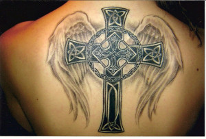... tattoo design with Christian angel wings is both tribal and religious