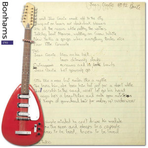 Jean Genie guitar and handwritten lyrics
