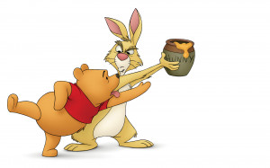 Pooh bear trying to get his hunny/honey pot from Rabbit from Winnie ...