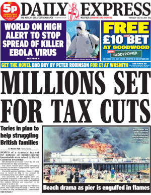 David Cameron's 'tax cut' plan, Eastbourne pier fire and world ...