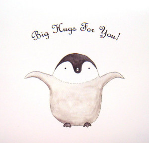 Cute Penguin Illustration Print Big Hugs for You Black White Pastel ...