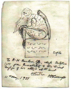 Lovecraft's own drawing of Cthulhu, from a letter to his future ...