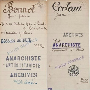 .Anarchiste. Antimilitarists. Archives. Police Generale. Jean Cocteau ...