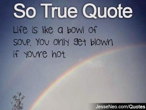 Life is like a bowl of soup. You only get blown if you're hot.