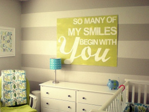 Nursery Idea – Grey and Beige Stripes With Yellow Accents