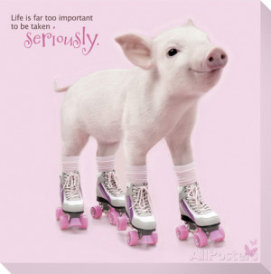 In The Pink! - Roller Skating Pig Stretched Canvas Print