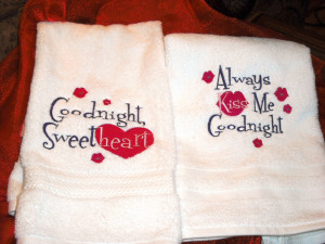 Good night sweet heart and Always kiss me good night terry towels are ...