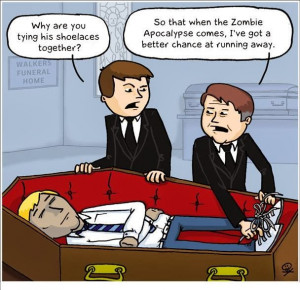 Funny Funeral Cartoon Joke Picture - Why are you tying his shoelaces ...