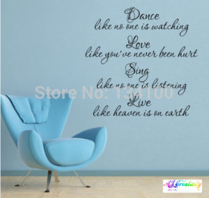 English romantic quote Dance like no one is watching stickers wall ...