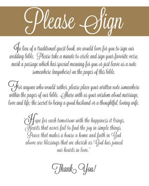 DIY Wedding - The Newlyweds Cookbook bible guest book sign for wedding