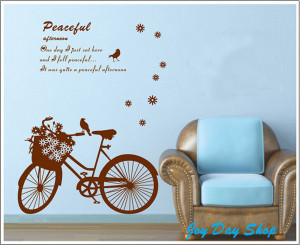 ... Wall-Stickers-Bicycle-Peaceful-Quote-Birds-Animal-Series-Removable