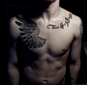 Wonderful Wing with Quotes Tattoos Design for Men