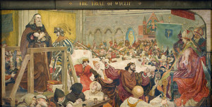 John Wycliffe standing trial for charges of heresy by the Catholic ...