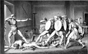 Odysseus kills the suitors. Illusration by Gustav Benjamin Schwab ...