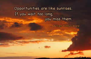 Opportunities are like sunrises. If you wait too long, you miss them ...