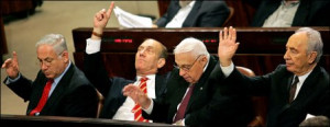 Benjamin Netanyahu, Ehud Olmert, Ariel Sharon, and Shimon Peres ...