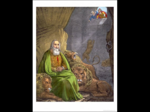Daniel in the Lions' Den from a Bible Printed by Edward Gover 1870s