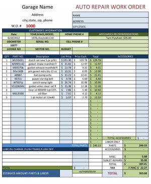 Auto Repair Estimate Template